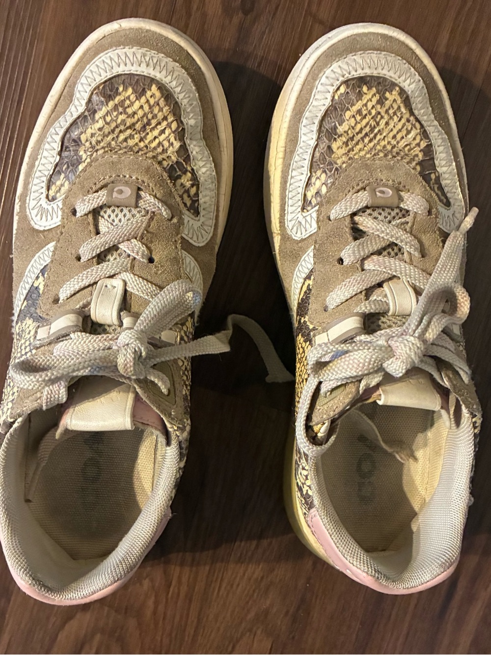 Coach Snake Skin Patterned Women's Sneakers with Pink Trim